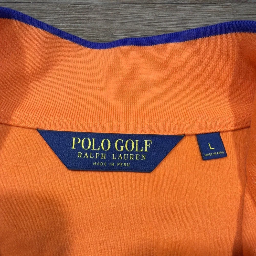 Polo Golf Ralph Lauren Men's LARGE‎ 1/4 Quarter Zip Sweater Orange Blue Cotton